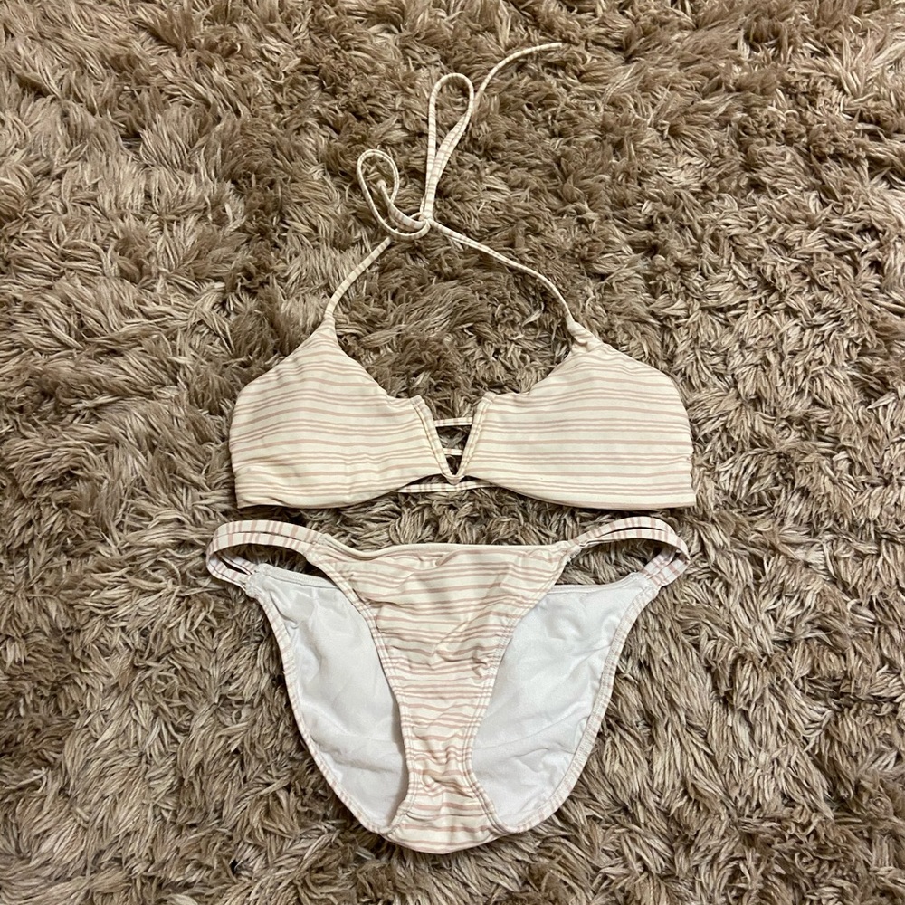 cute striped beige and white bikini